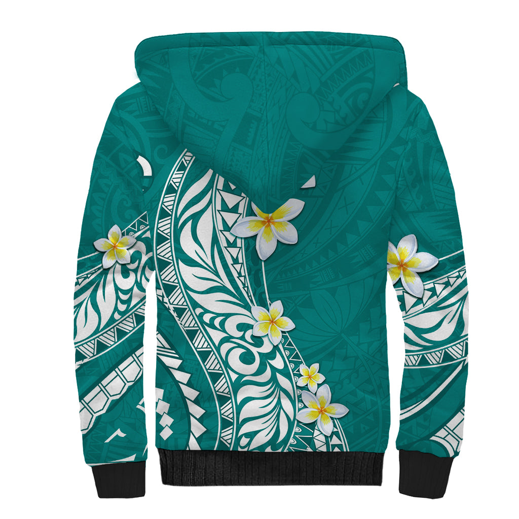 Hawaii Aloha Sherpa Hoodie Plumeria Vintage - Teal LT7 - Polynesian Pride