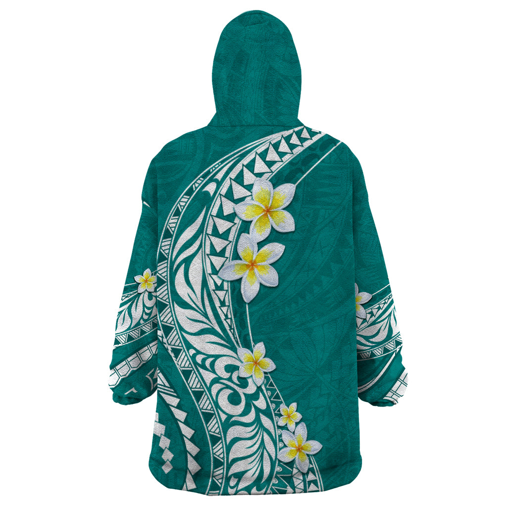 Hawaii Aloha Wearable Blanket Hoodie Plumeria Vintage - Teal LT7 - Polynesian Pride