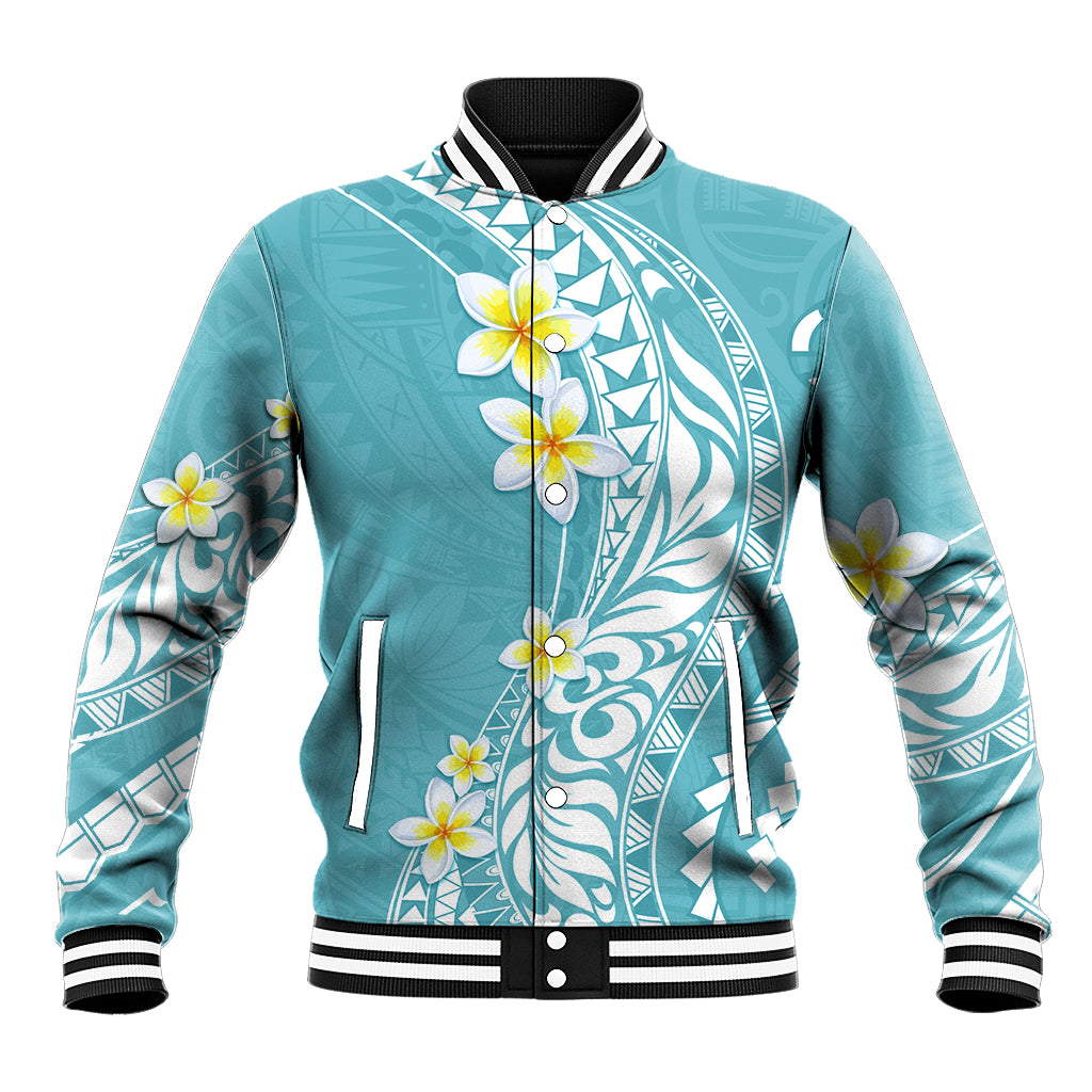 Hawaii Aloha Baseball Jacket Plumeria Vintage - Turquoise LT7 Unisex Turquoise - Polynesian Pride