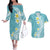 Hawaii Aloha Couples Matching Off The Shoulder Long Sleeve Dress and Hawaiian Shirt Plumeria Vintage - Turquoise LT7 Turquoise - Polynesian Pride