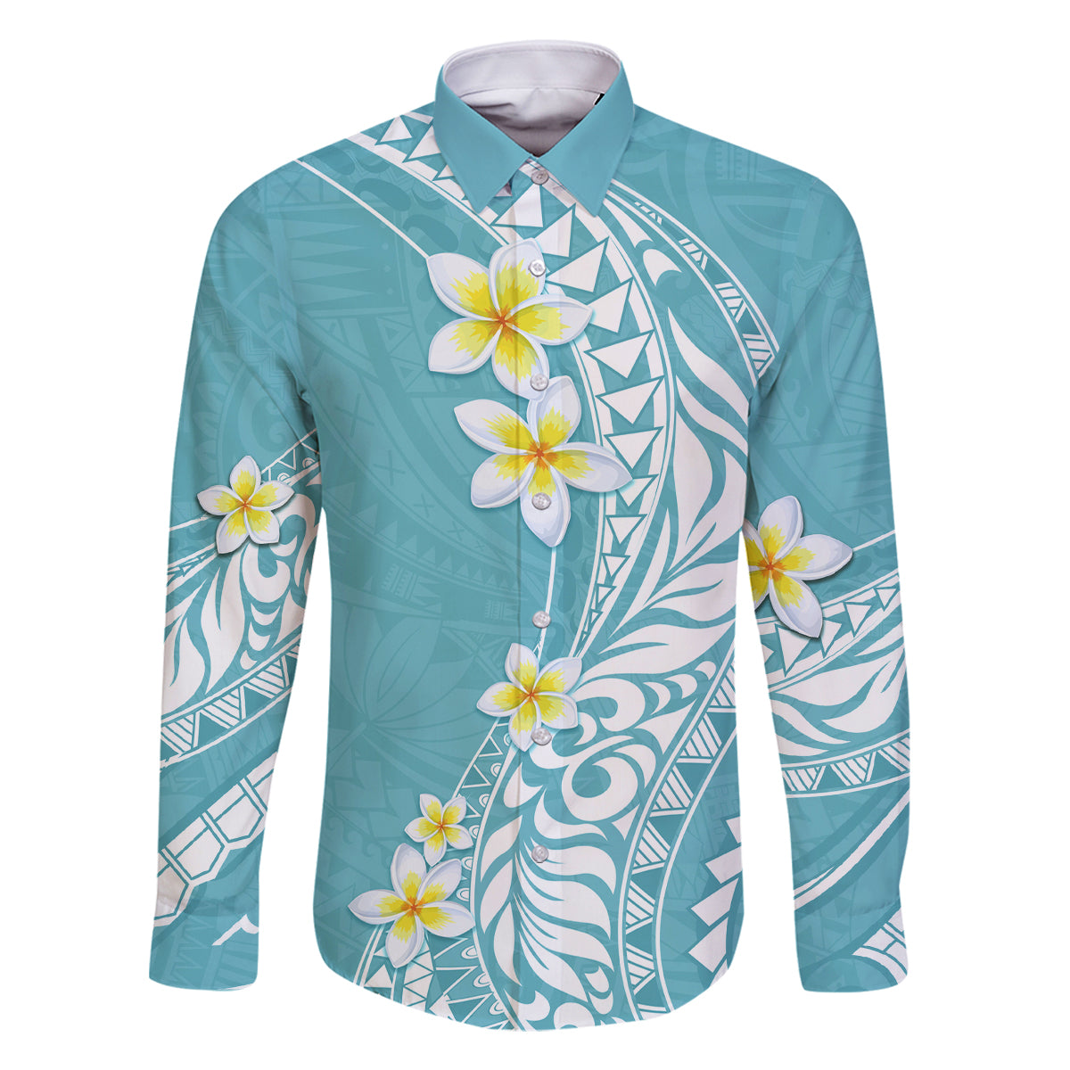 Hawaii Aloha Family Matching Long Sleeve Bodycon Dress and Hawaiian Shirt Plumeria Vintage - Turquoise LT7 Dad's Shirt - Long Sleeve Turquoise - Polynesian Pride