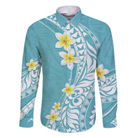 Hawaii Aloha Family Matching Long Sleeve Bodycon Dress and Hawaiian Shirt Plumeria Vintage - Turquoise LT7 Dad's Shirt - Long Sleeve Turquoise - Polynesian Pride