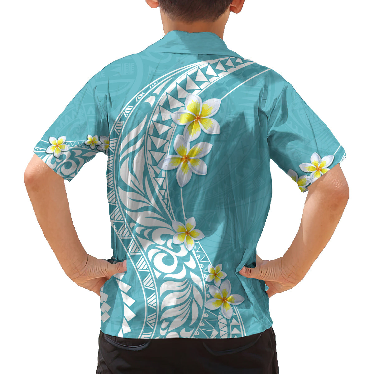 Hawaii Aloha Family Matching Off Shoulder Short Dress and Hawaiian Shirt Plumeria Vintage - Turquoise LT7 - Polynesian Pride