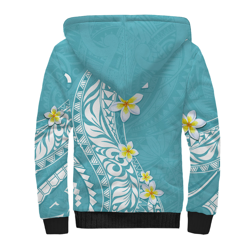 Hawaii Aloha Sherpa Hoodie Plumeria Vintage - Turquoise LT7 - Polynesian Pride