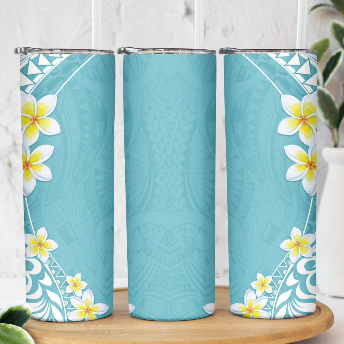Hawaii Aloha Skinny Tumbler Plumeria Vintage - Turquoise