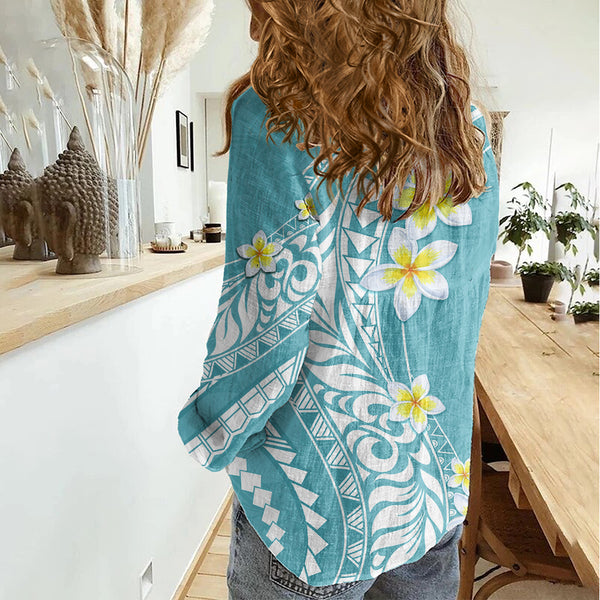 (Custom Personalised) Hawaii Long Sleeve Shirt Hawaiian Turtle Plumeria Mixed Polynesian Turquoise Style LT9