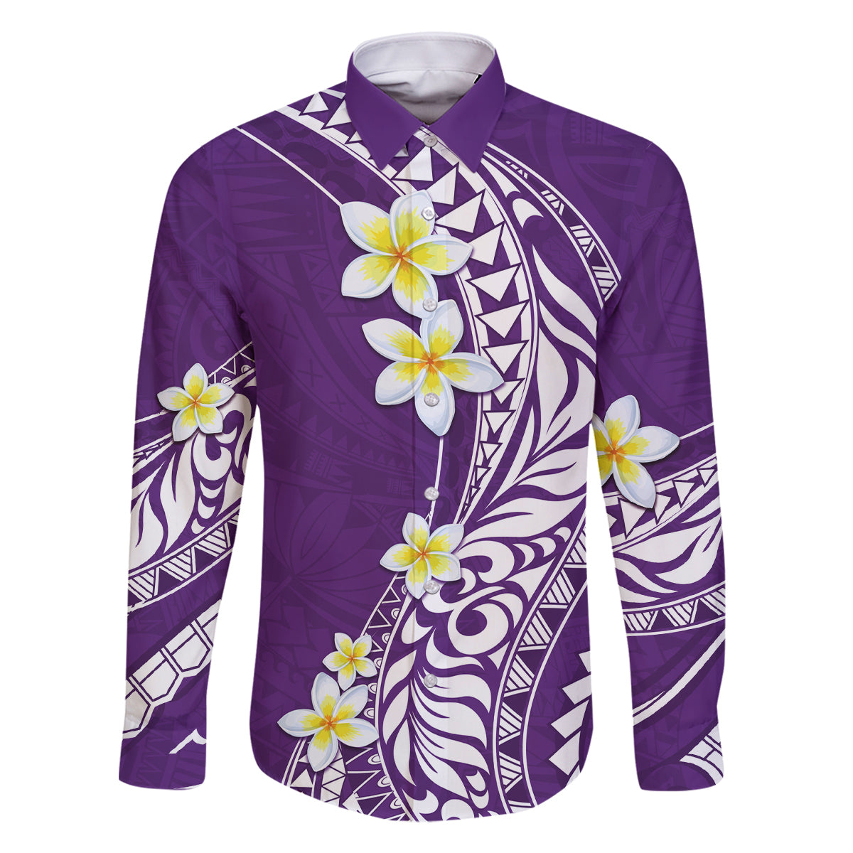 Hawaii Aloha Family Matching Mermaid Dress and Hawaiian Shirt Plumeria Vintage - Violet LT7 Dad's Shirt - Long Sleeve Violet - Polynesian Pride