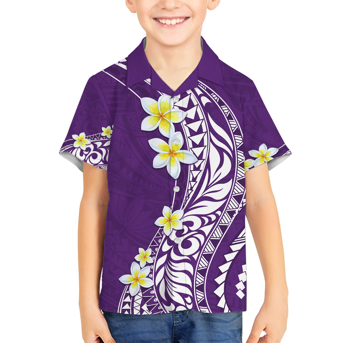 Hawaii Aloha Family Matching Off Shoulder Maxi Dress and Hawaiian Shirt Plumeria Vintage - Violet LT7 Son's Shirt Violet - Polynesian Pride