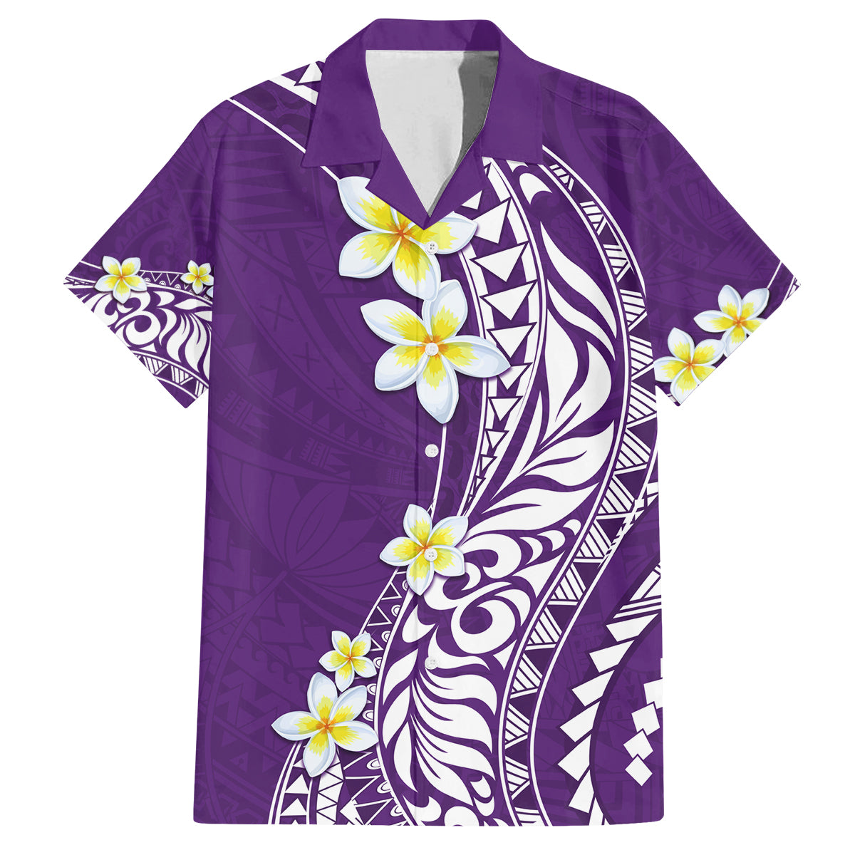 Hawaii Aloha Family Matching Off Shoulder Short Dress and Hawaiian Shirt Plumeria Vintage - Violet LT7 Dad's Shirt - Short Sleeve Violet - Polynesian Pride