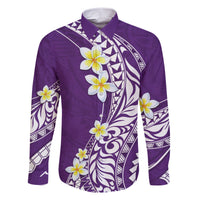 Hawaii Aloha Family Matching Short Sleeve Bodycon Dress and Hawaiian Shirt Plumeria Vintage - Violet LT7 Dad's Shirt - Long Sleeve Violet - Polynesian Pride