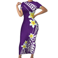 Hawaii Aloha Family Matching Short Sleeve Bodycon Dress and Hawaiian Shirt Plumeria Vintage - Violet LT7 Mom's Dress Violet - Polynesian Pride