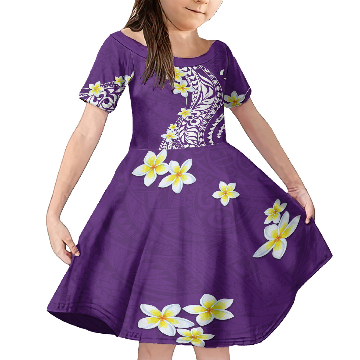 Hawaii Aloha Family Matching Tank Maxi Dress and Hawaiian Shirt Plumeria Vintage - Violet LT7 Daughter's Dress Violet - Polynesian Pride