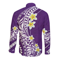 Hawaii Aloha Long Sleeve Button Shirt Plumeria Vintage - Violet LT7 - Polynesian Pride