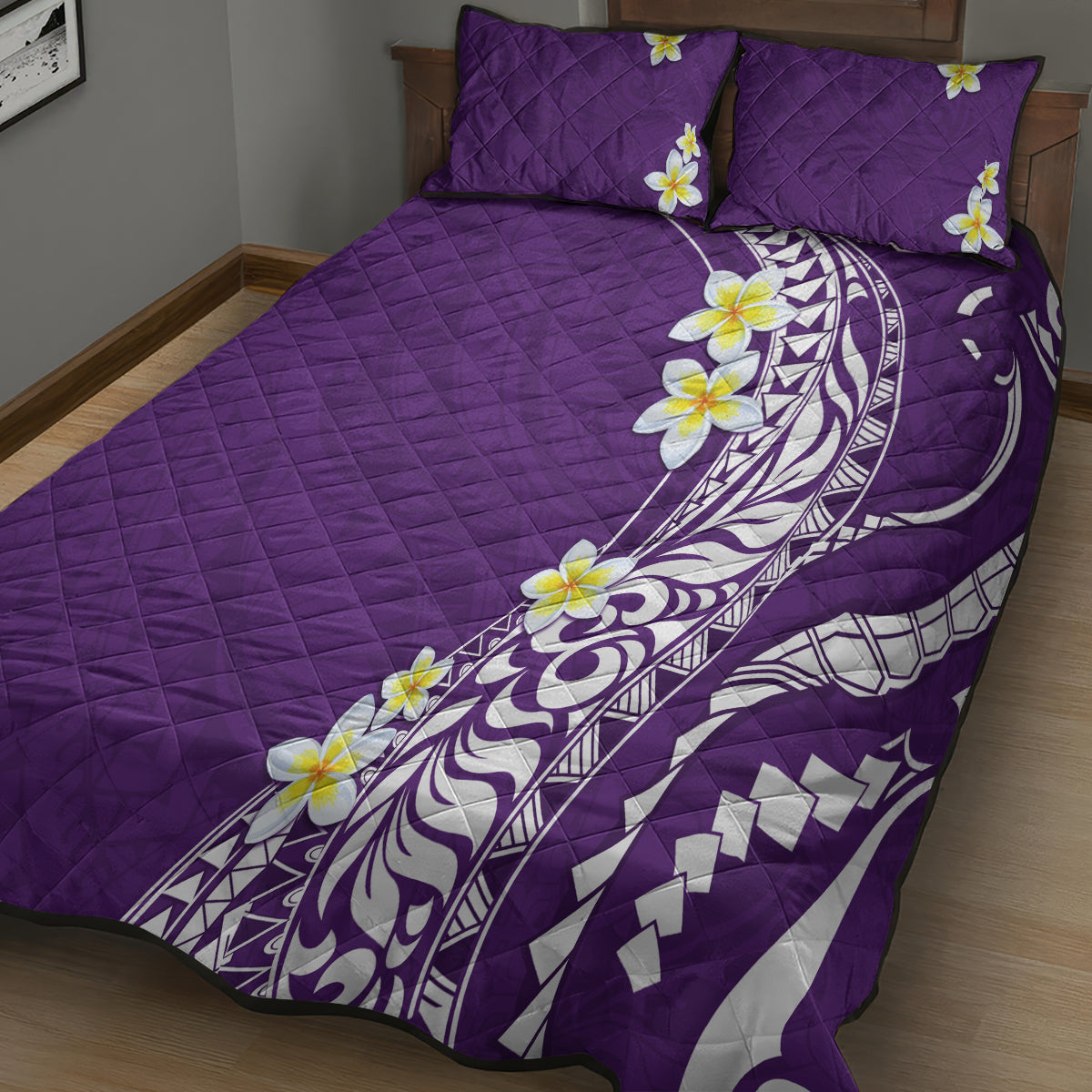 Hawaii Aloha Quilt Bed Set Plumeria Vintage - Violet LT7 - Polynesian Pride