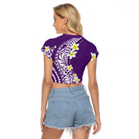 Hawaii Aloha Raglan Cropped T Shirt Plumeria Vintage - Violet LT7 - Polynesian Pride