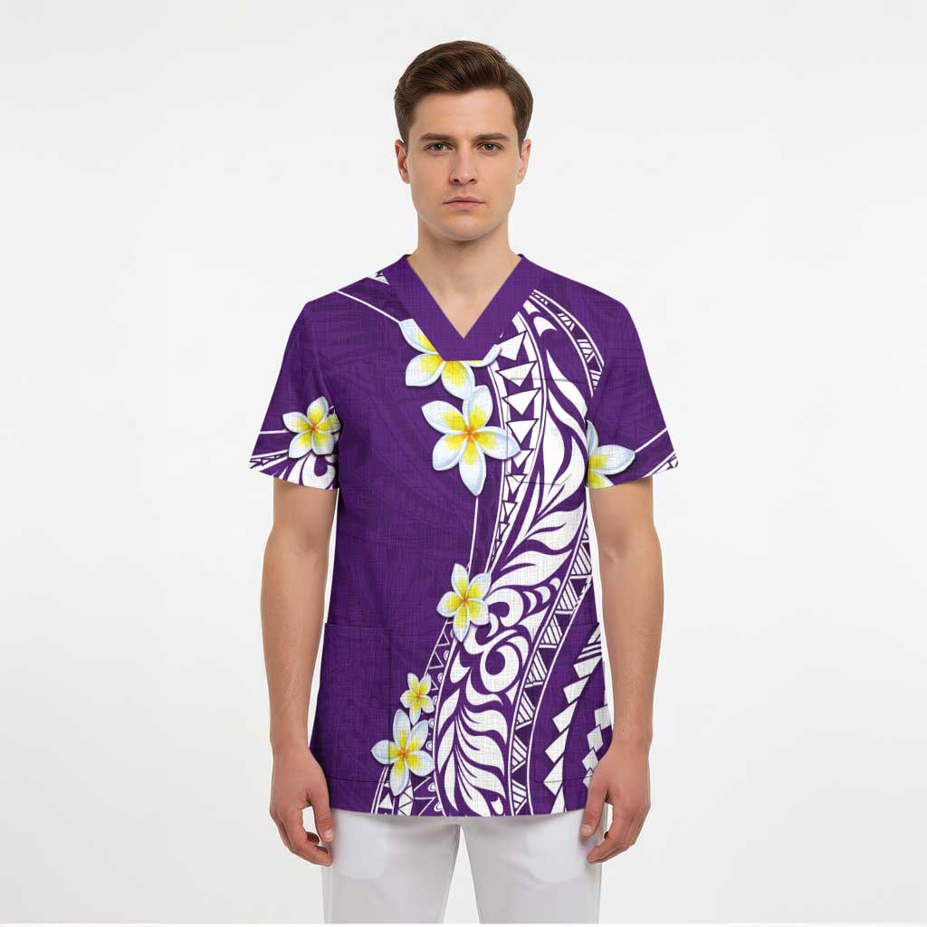 Hawaii Aloha Scrub Top Plumeria Vintage - Violet - Polynesian Pride