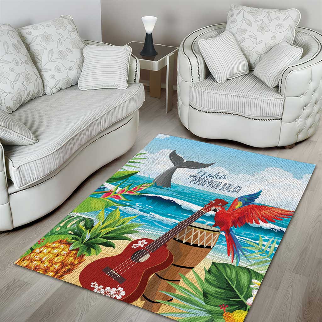 Aloha Honolulu Festival Area Rug Ukulele By The Shore