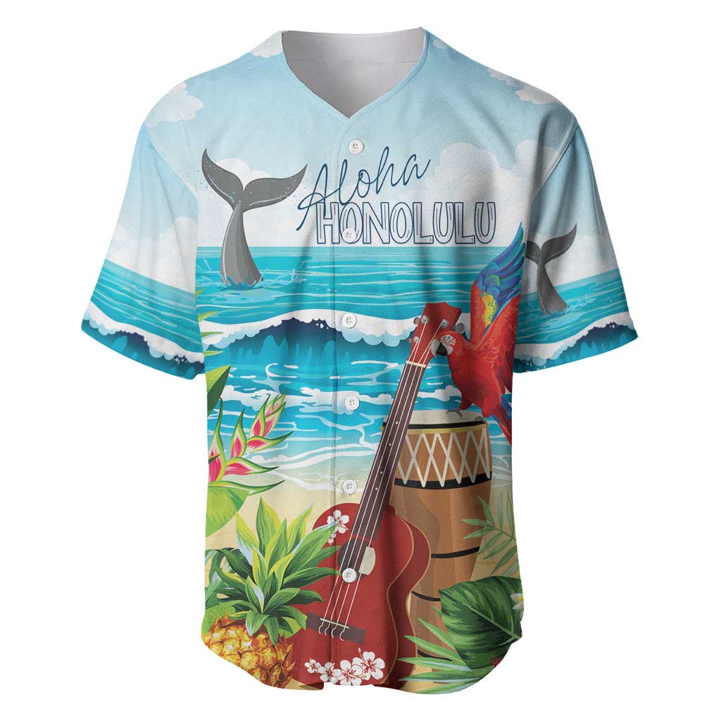 Aloha Honolulu Festival Baseball Jersey Ukulele By The Shore