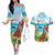 Aloha Honolulu Festival Couples Matching Off The Shoulder Long Sleeve Dress and Hawaiian Shirt Ukulele By The Shore