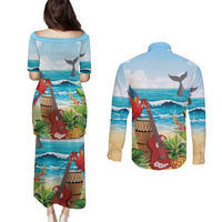 Aloha Honolulu Festival Couples Matching Puletasi and Long Sleeve Button Shirt Ukulele By The Shore LT7 - Polynesian Pride