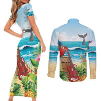 Aloha Honolulu Festival Couples Matching Short Sleeve Bodycon Dress and Long Sleeve Button Shirt Ukulele By The Shore