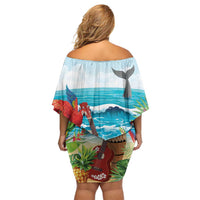Aloha Honolulu Festival Off Shoulder Short Dress Ukulele By The Shore