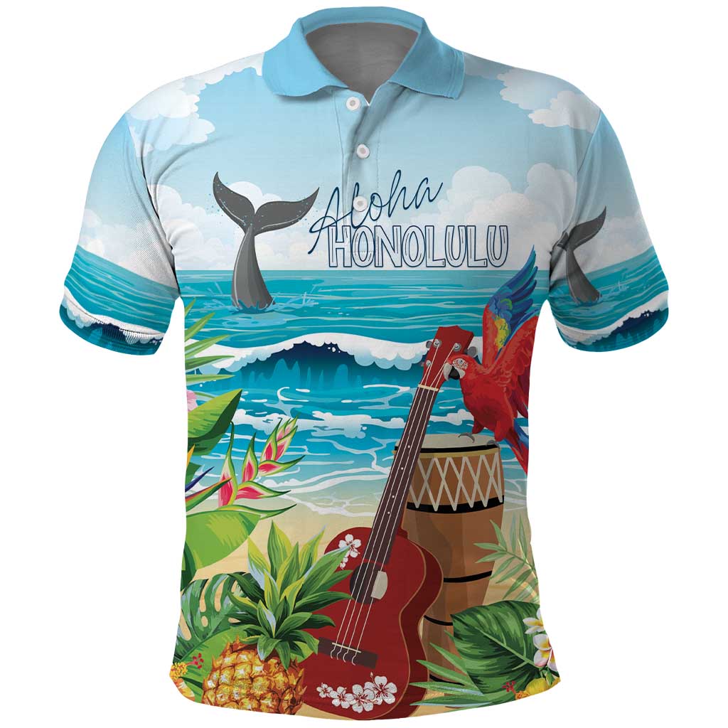 Aloha Honolulu Festival Polo Shirt Ukulele By The Shore