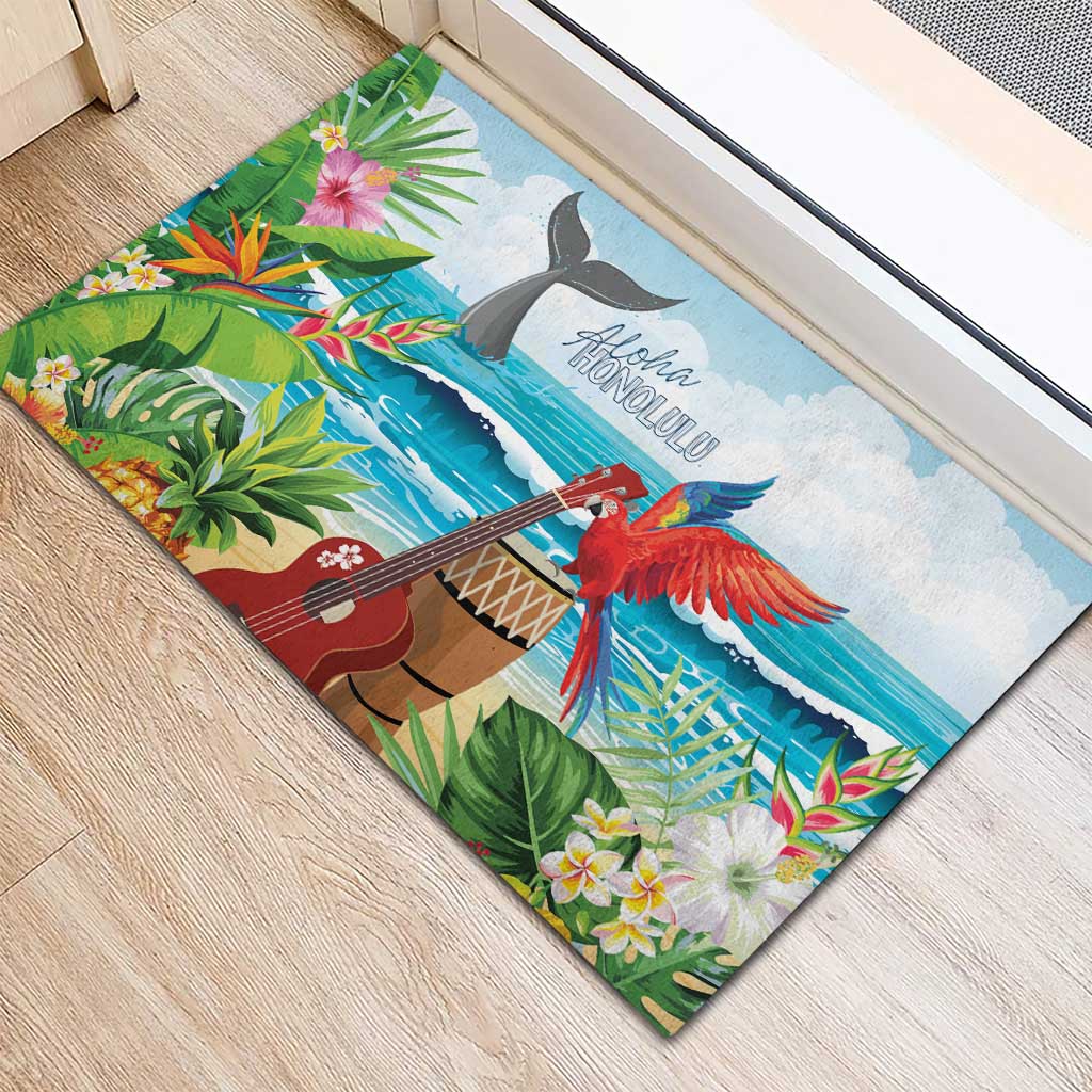 Aloha Honolulu Festival Rubber Doormat Ukulele By The Shore