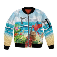 Aloha Honolulu Festival Sleeve Zip Bomber Jacket Ukulele By The Shore
