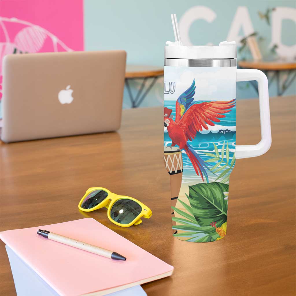 Aloha Honolulu Festival Tumbler With Handle Ukulele By The Shore