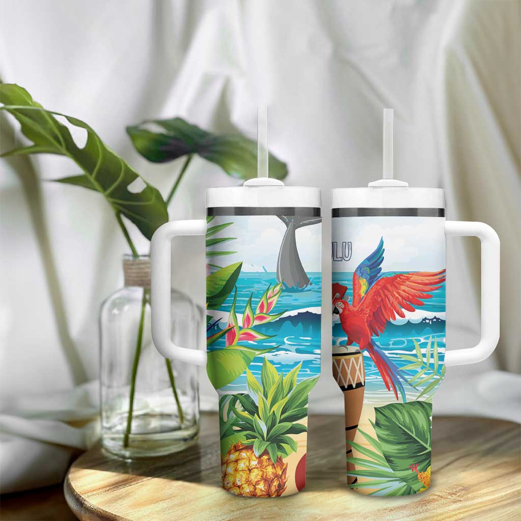 Aloha Honolulu Festival Tumbler With Handle Ukulele By The Shore