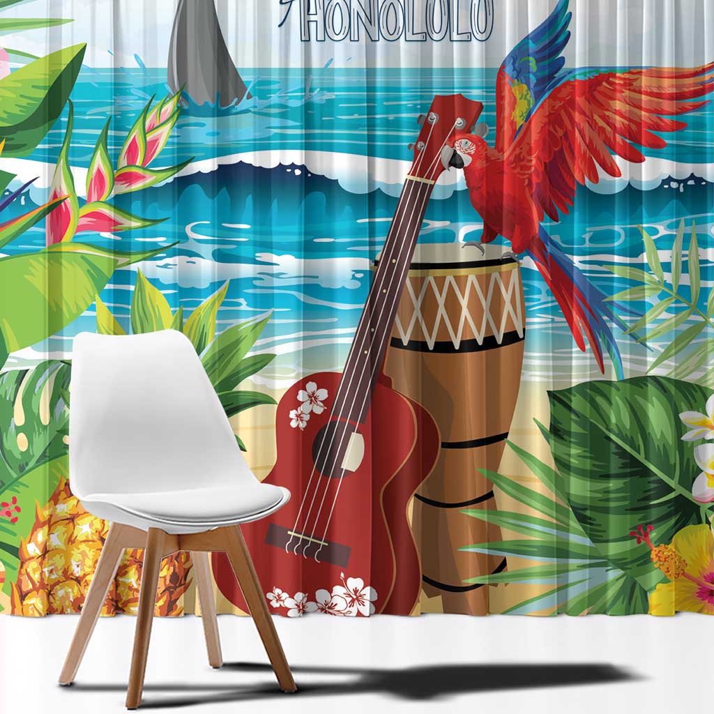 Aloha Honolulu Festival Window Curtain Ukulele By The Shore
