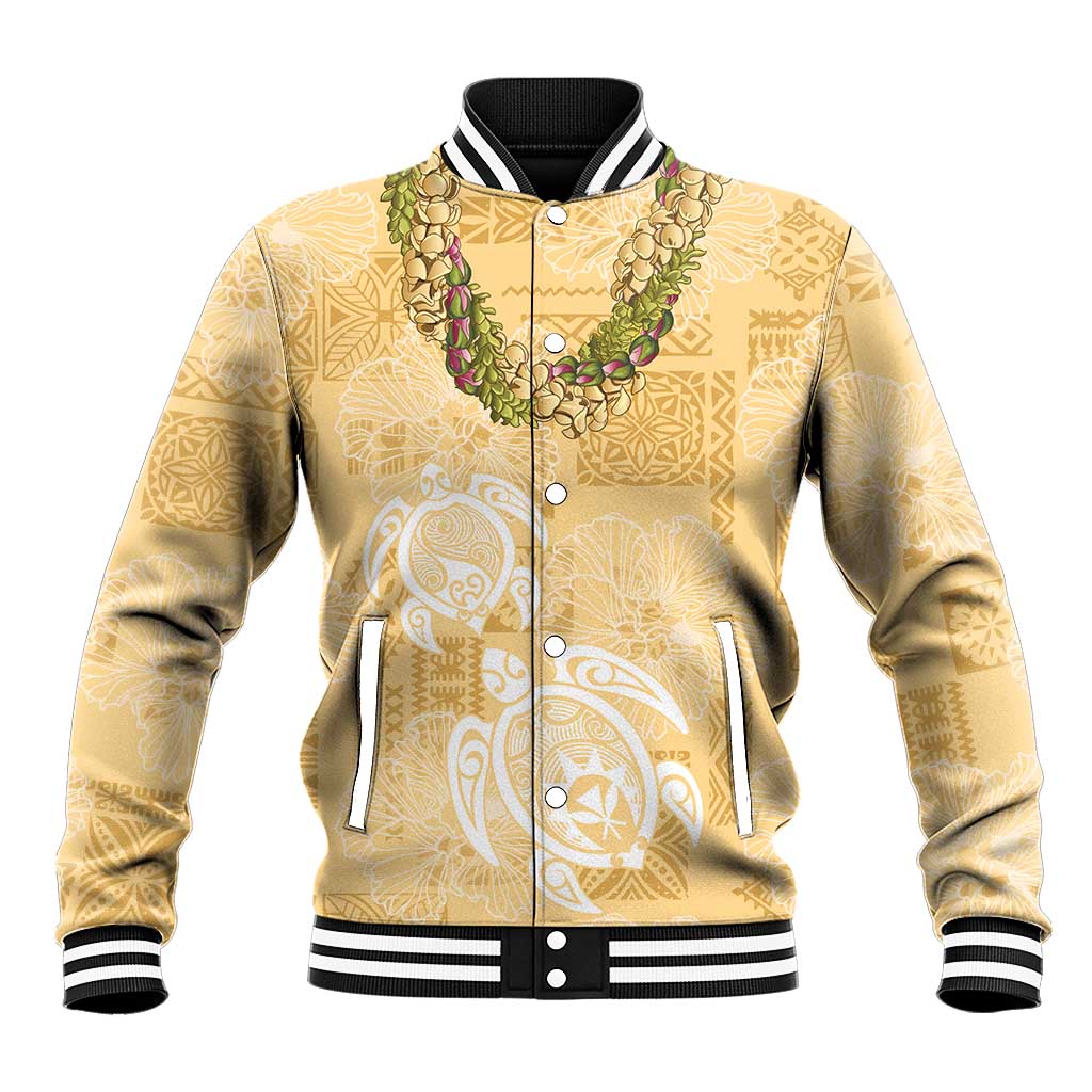 Aloha Honolulu Festival Baseball Jacket Hawaii Kapa Mix Flowers Lei LT7 Unisex Yellow - Polynesian Pride