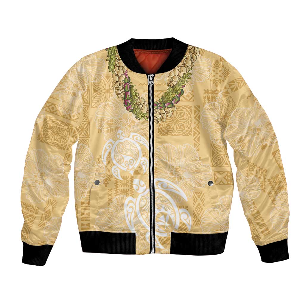 Aloha Honolulu Festival Bomber Jacket Hawaii Kapa Mix Flowers Lei LT7 Unisex Yellow - Polynesian Pride