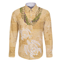Aloha Honolulu Festival Family Matching Off The Shoulder Long Sleeve Dress and Hawaiian Shirt Hawaii Kapa Mix Flowers Lei