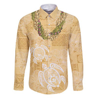Aloha Honolulu Festival Family Matching Off Shoulder Short Dress and Hawaiian Shirt Hawaii Kapa Mix Flowers Lei