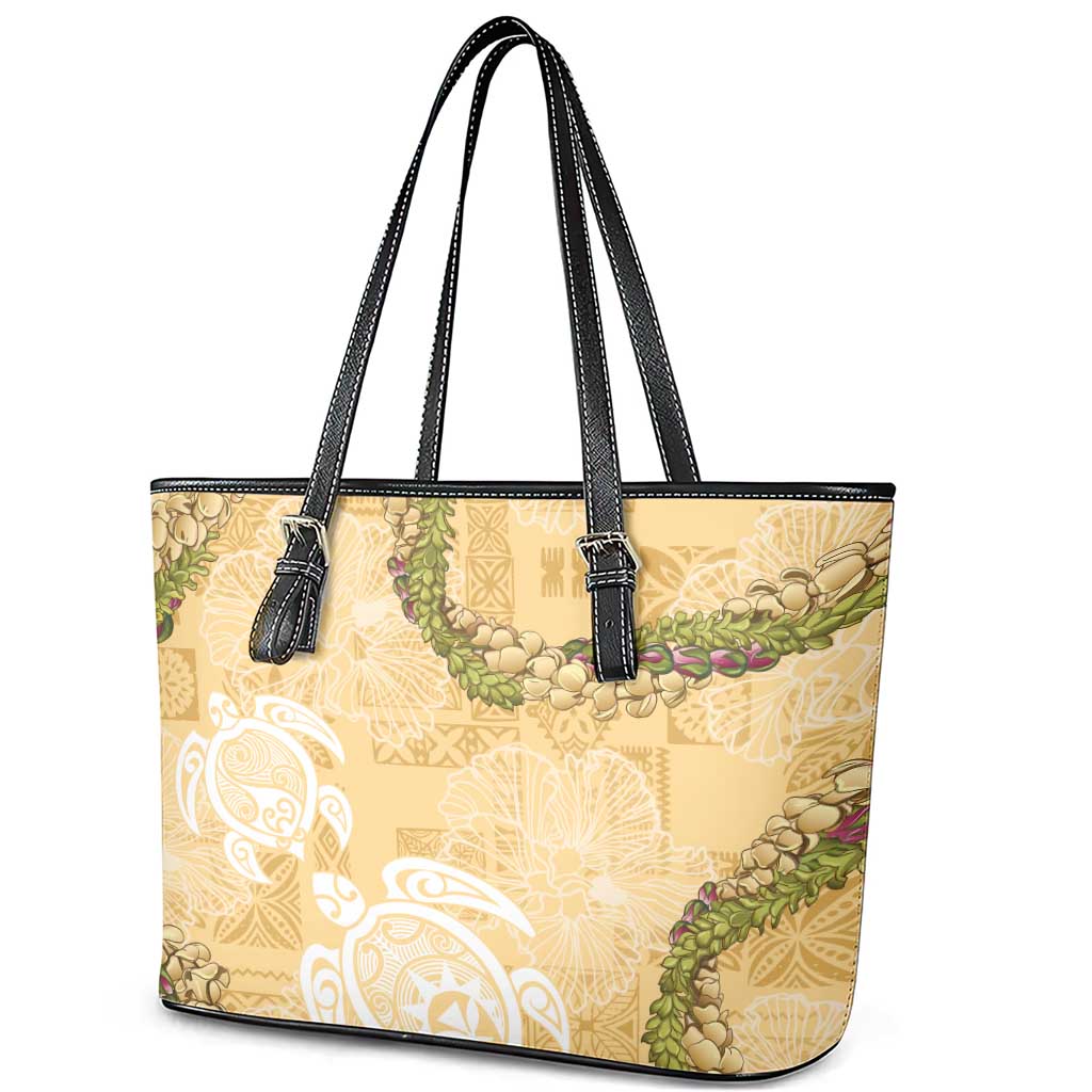 Aloha Honolulu Festival Leather Tote Bag Hawaii Kapa Mix Flowers Lei LT7 - Polynesian Pride