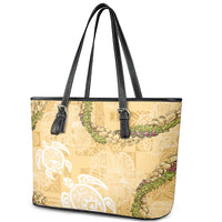 Aloha Honolulu Festival Leather Tote Bag Hawaii Kapa Mix Flowers Lei LT7 - Polynesian Pride