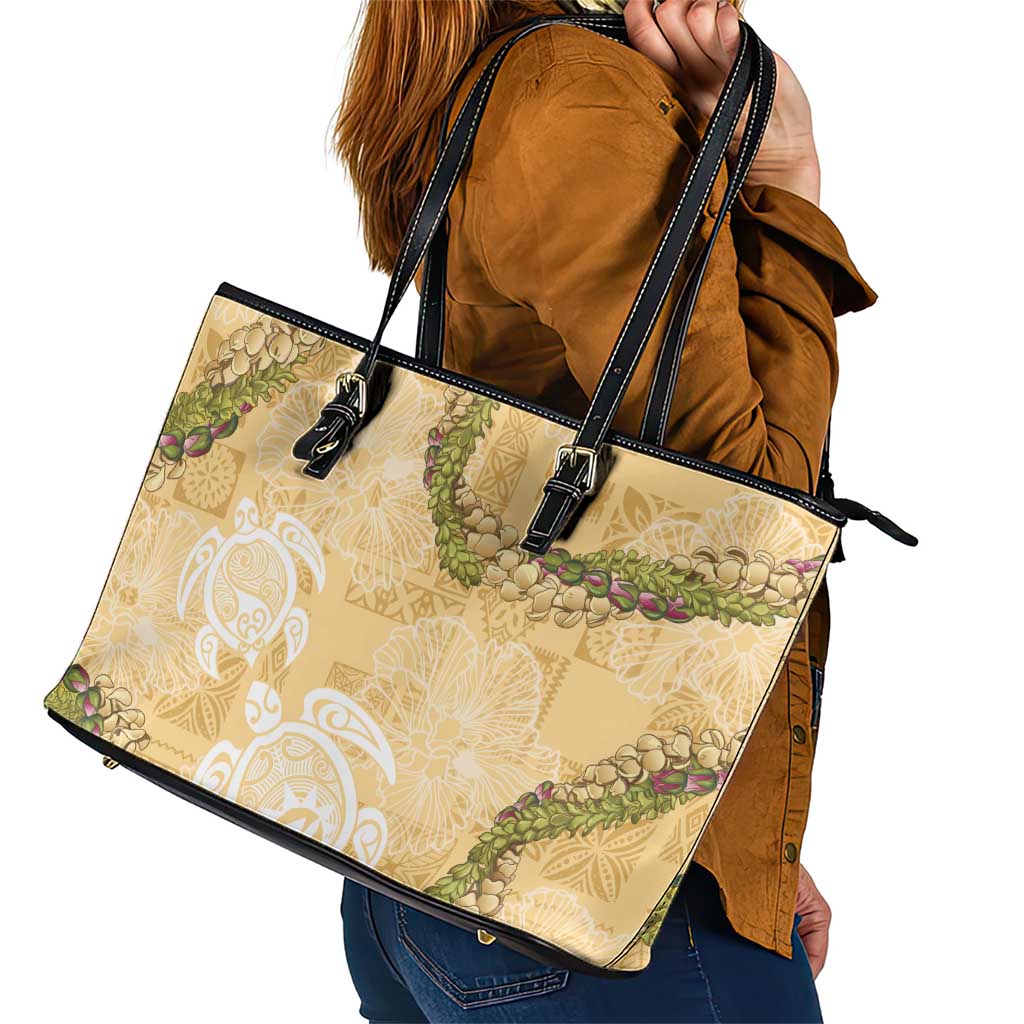 Aloha Honolulu Festival Leather Tote Bag Hawaii Kapa Mix Flowers Lei LT7 - Polynesian Pride