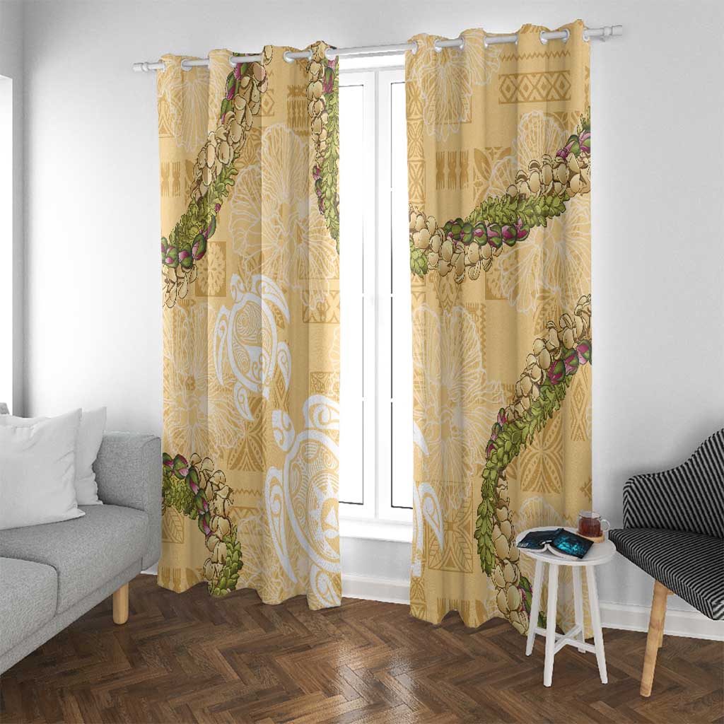 Aloha Honolulu Festival Window Curtain Hawaii Kapa Mix Flowers Lei