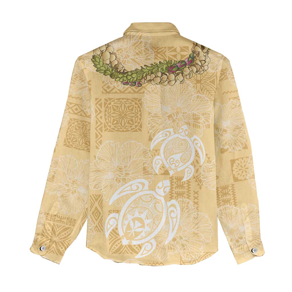 Aloha Honolulu Festival Women Casual Shirt Hawaii Kapa Mix Flowers Lei