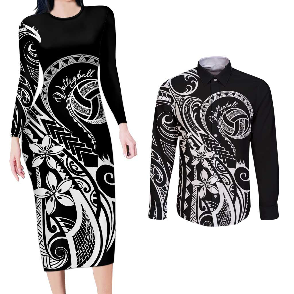 Polynesia Beach Volleyball Personalized Couples Matching Long Sleeve Bodycon Dress and Long Sleeve Button Shirt Basic LT7 Black - Polynesian Pride