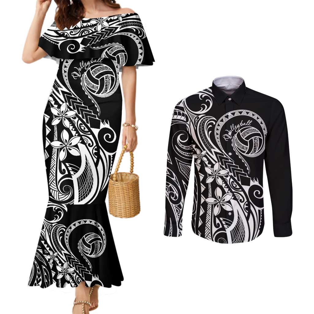 Polynesia Beach Volleyball Personalized Couples Matching Mermaid Dress and Long Sleeve Button Shirt Basic LT7 Black - Polynesian Pride