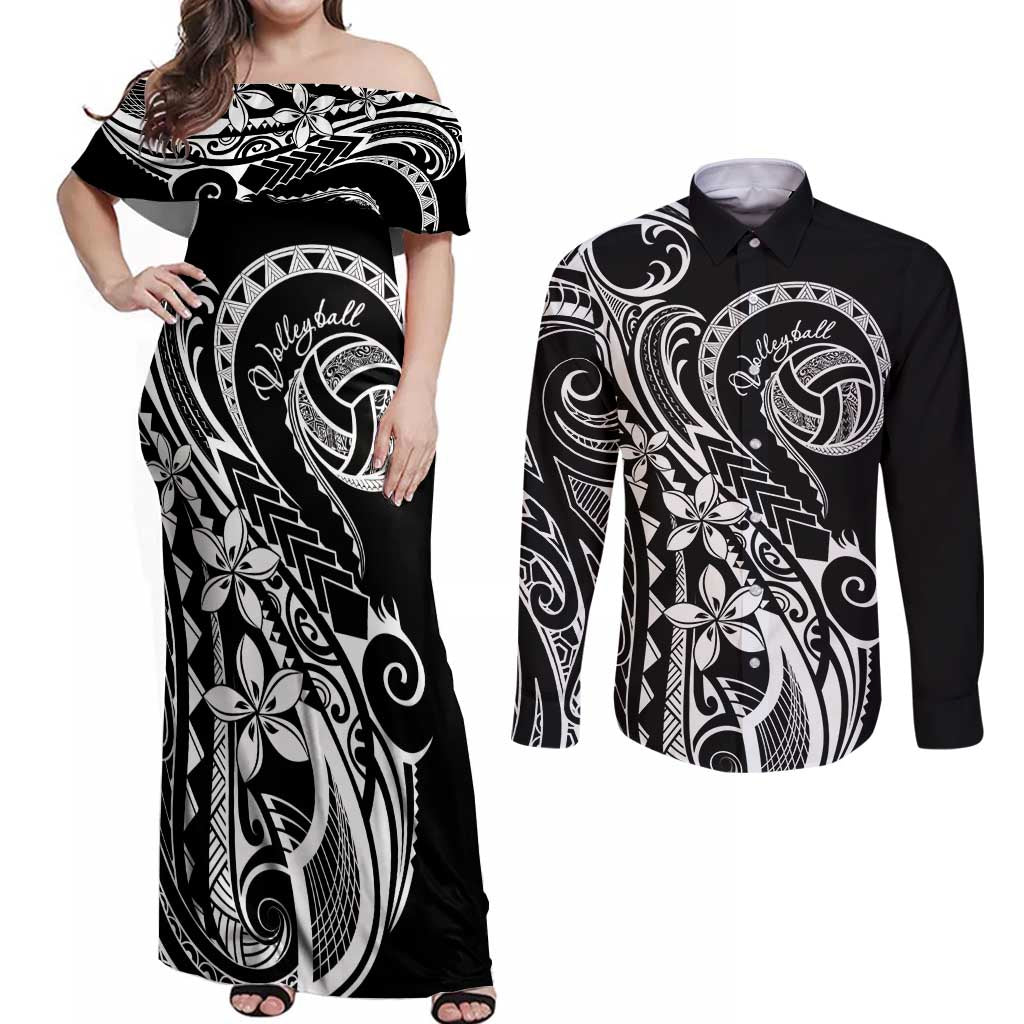 Polynesia Beach Volleyball Personalized Couples Matching Off Shoulder Maxi Dress and Long Sleeve Button Shirt Basic LT7 Black - Polynesian Pride