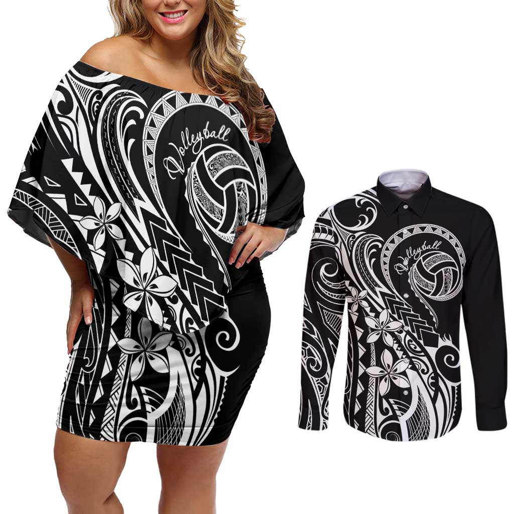 Polynesia Beach Volleyball Personalized Couples Matching Off Shoulder Short Dress and Long Sleeve Button Shirt Basic LT7 Black - Polynesian Pride