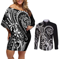 Polynesia Beach Volleyball Personalized Couples Matching Off Shoulder Short Dress and Long Sleeve Button Shirt Basic