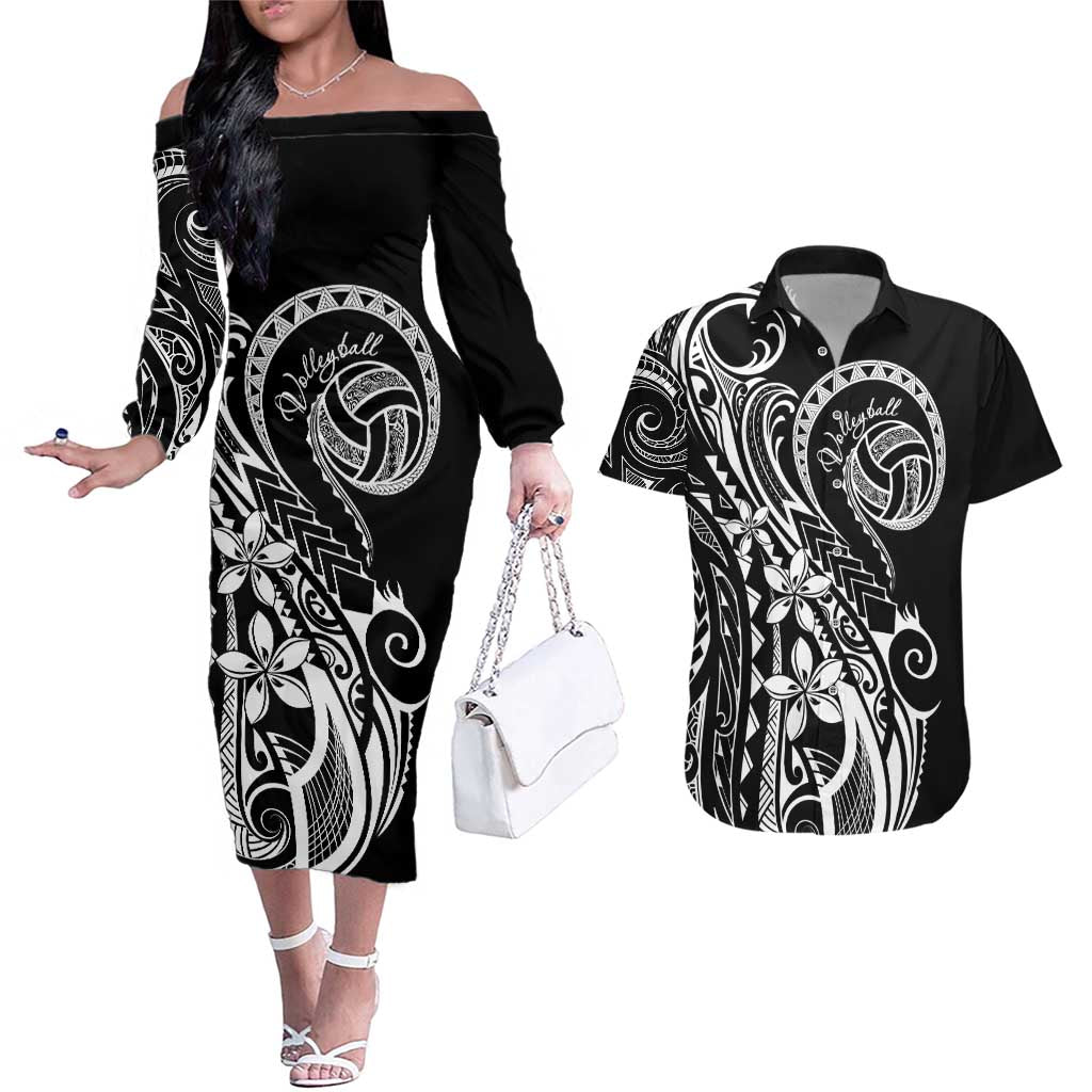 Polynesia Beach Volleyball Personalized Couples Matching Off The Shoulder Long Sleeve Dress and Hawaiian Shirt Basic