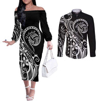 Polynesia Beach Volleyball Personalized Couples Matching Off The Shoulder Long Sleeve Dress and Long Sleeve Button Shirt Basic