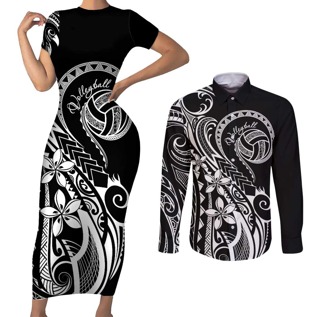 Polynesia Beach Volleyball Personalized Couples Matching Short Sleeve Bodycon Dress and Long Sleeve Button Shirt Basic LT7 Black - Polynesian Pride