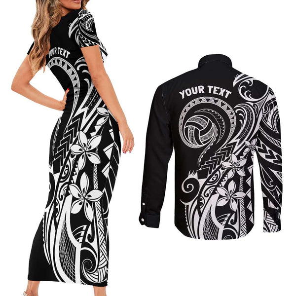 Personalized Hawaii Maui Couples Matching Short Sleeve Bodycon Dress and Long Sleeve Button Shirts Polynesian Fish Hook Hibiscus Gold Version LT05 main image 1